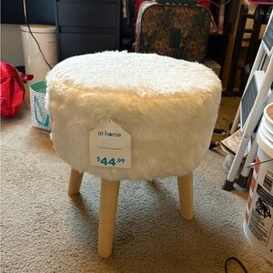 At Home White Faux Fur Stool